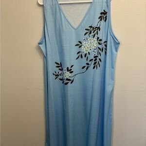 Light Blue Floral V-Neck Sleeveless Dress